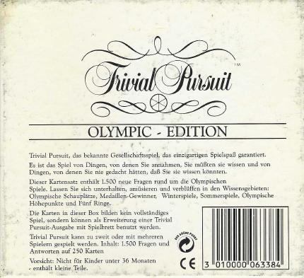 Trivial Pursuit – Olympic Edition Rückseite