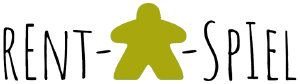 Logo des Brettspiel-Verleihs 'rent-A-spiel', Schriftzug mit Meeple